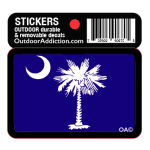 South Carolina state flag -  2.5 x 2 inches cell phone stick Mark your cell phone or any other item with these great designs sized perfectly for items like computers especially cell phones but works bigger items like your car too! Dimensions: 2.5" x 1.5 inch -printed vinyl Outdoor durable and ultra removable Waterproof